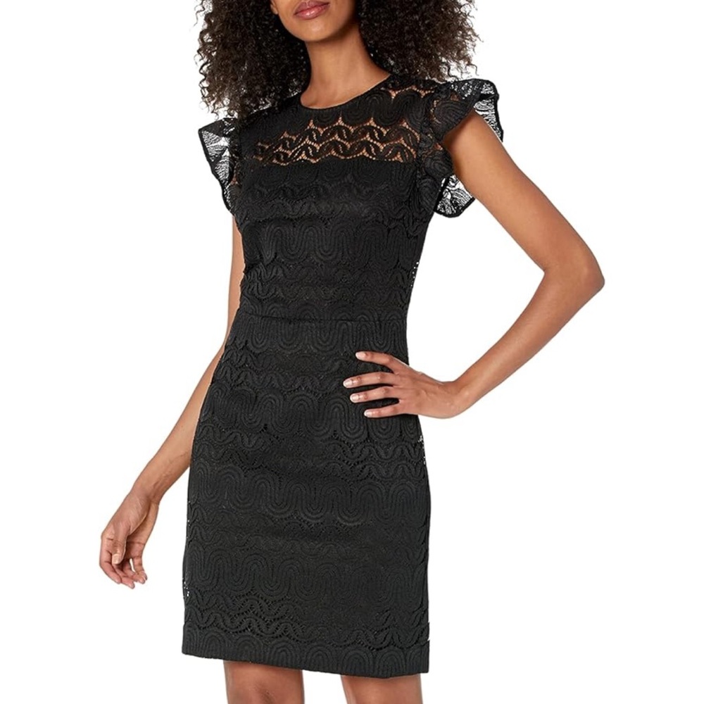 NWOT Trina Turk $228 Mai Tai Lace Sheath Dress Black Night Out Cocktail size 4